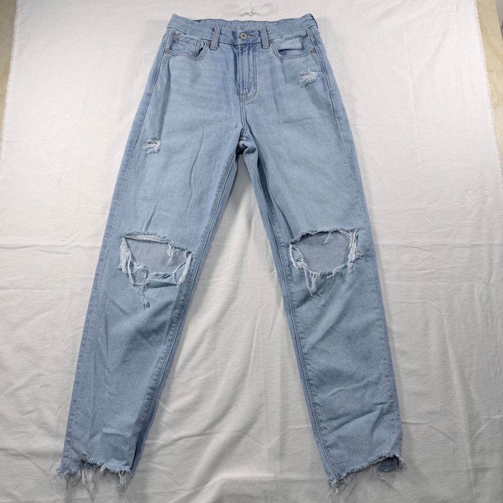 American Eagle Jeans Distressed Light‎ Wash Raw Hem Blue Size 4